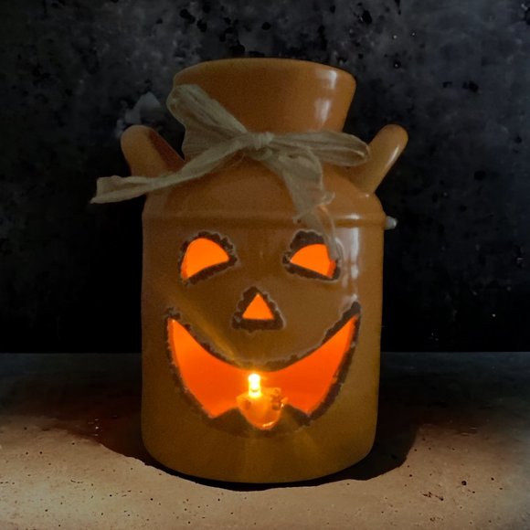 Halloween Ceramic Pumpkin Lantern Jug Battery Operated Tealight - Picture 2 of 6